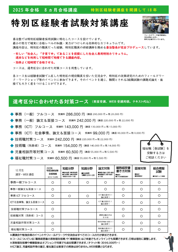 2025年合格 特別区経験者試験対策講座 講座案内ページ | 公務員試験専門 喜治塾ニュース